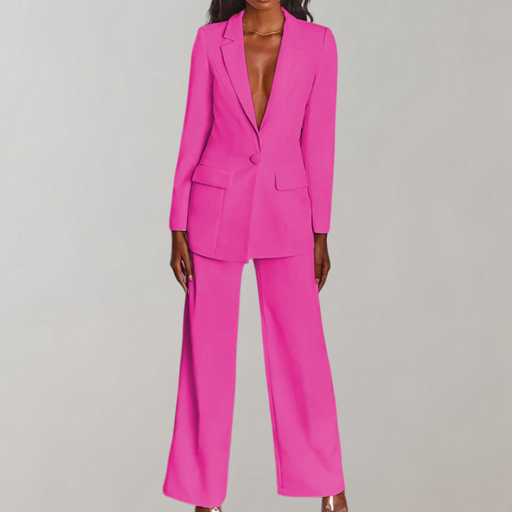 Modebewuste dames set, blazer en broek. Tijdloos en chique voor lente, herfst en winter.