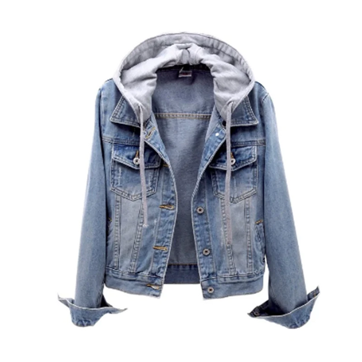 Stijlvolle dames spijkerjas met capuchon in denim look. Perfecte casual jas voor lente & herfst, comfortabel en modieus.
