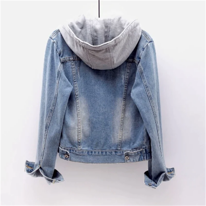 Comfortabele dames spijkerjas met trendy capuchon. Deze casual denim jas is een must-have voor vrouwen, lente & herfst.