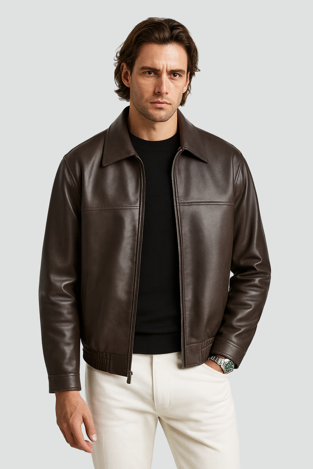 Bruine oversized heren jas, modern en stoer, met rechte kraag voor een trendy streetwear uitstraling.