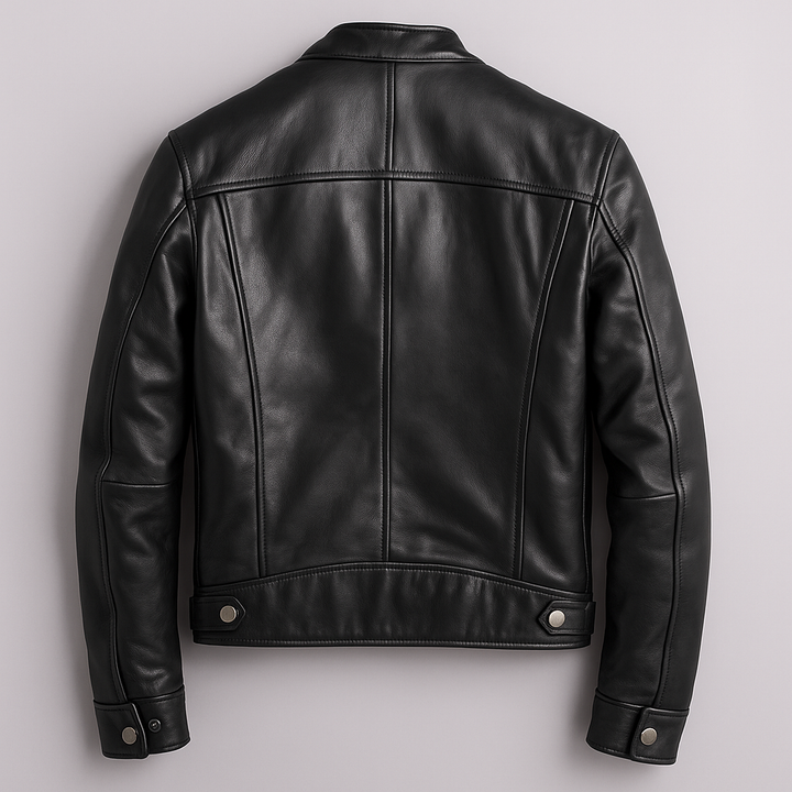 Veelzijdige heren bikerjas slim fit in zwart, ideaal als najaars- of voorjaarsjas. Creëer een urban look.