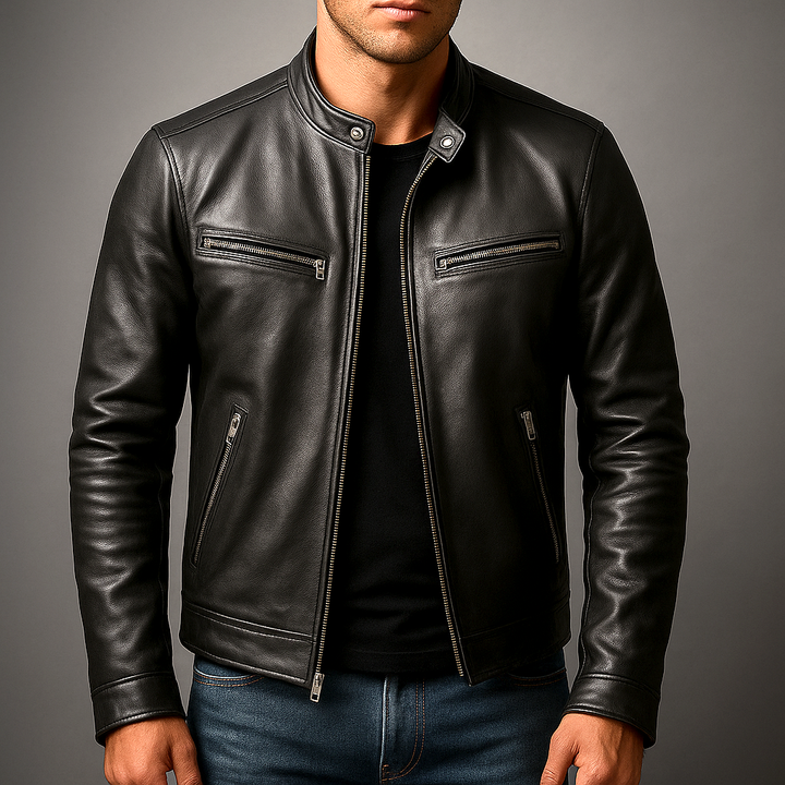Stijlvolle heren bikerjas, slim fit, die elke outfit een stoere touch geeft. Perfect voor de modebewuste man.