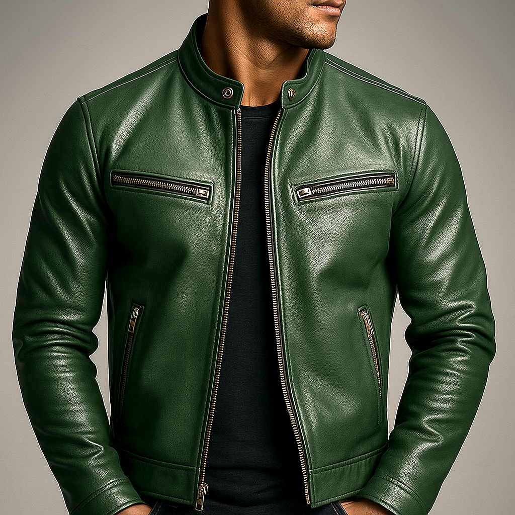 Heren bikerjas in bruin, met slimfit pasvorm en stoer design. Een must-have voor casual urban bovenkleding.