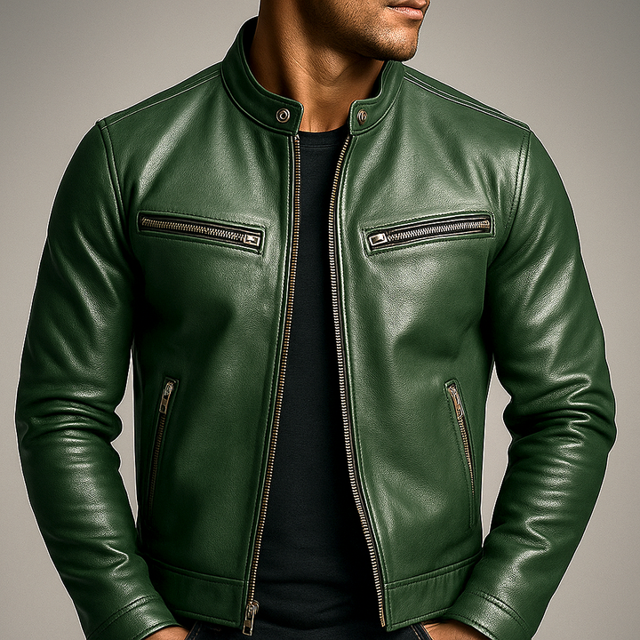Heren bikerjas in bruin, met slimfit pasvorm en stoer design. Een must-have voor casual urban bovenkleding.
