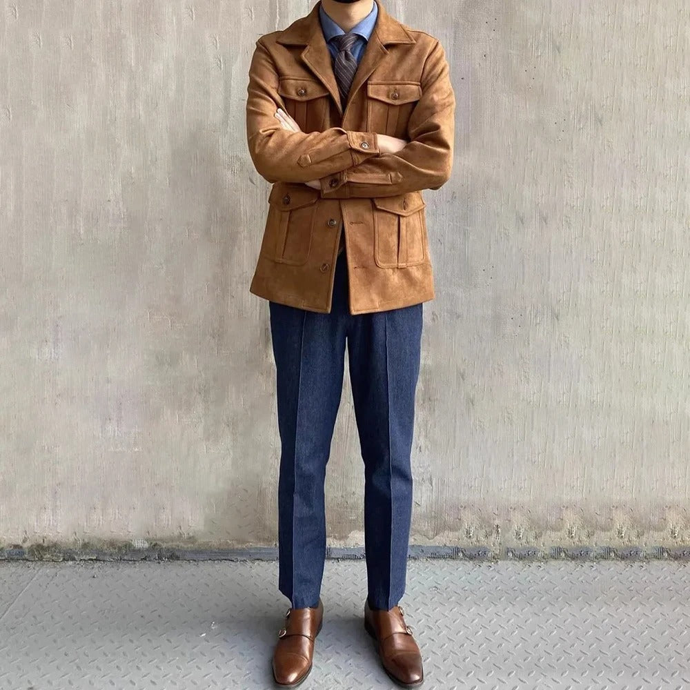 Comfortabele heren jas, een veelzijdig button-front overshirt. Essentieel voor de casual herfstgarderobe.