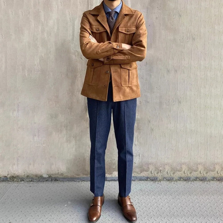 Comfortabele heren jas, een veelzijdig button-front overshirt. Essentieel voor de casual herfstgarderobe.