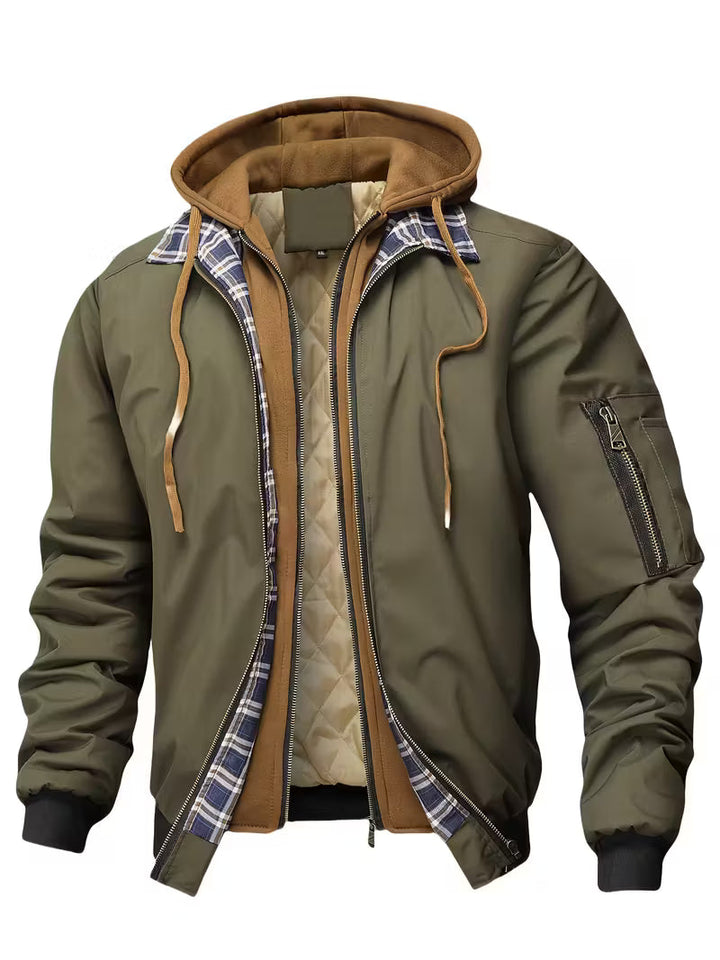 Herenjas met ruitpatroon en verstelbare capuchon, comfortabele gewatteerde parka. Ideaal voor herfst/winter.
