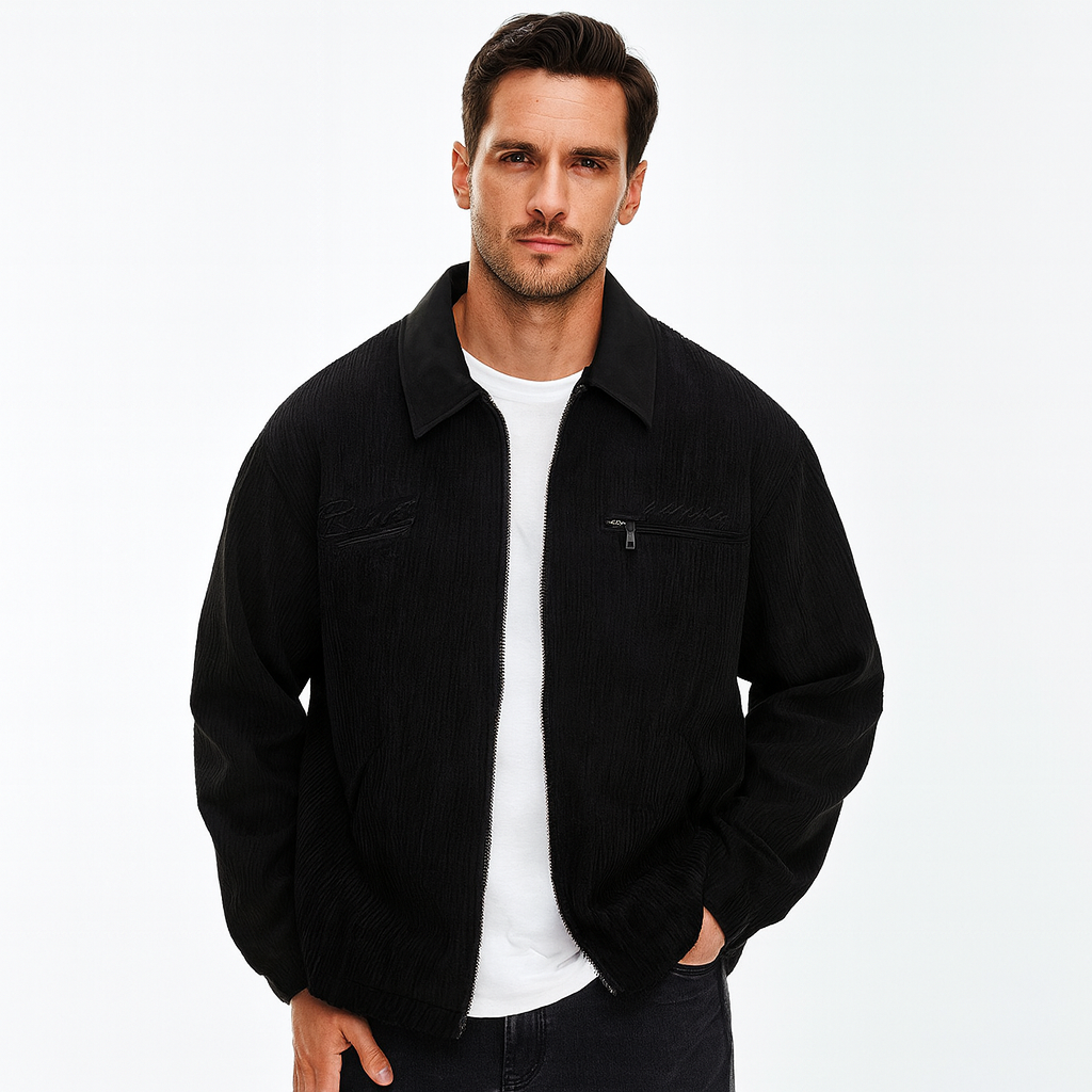 Heren Harrington jas met opstaande kraag en ritssluiting, perfect voor een casual look.