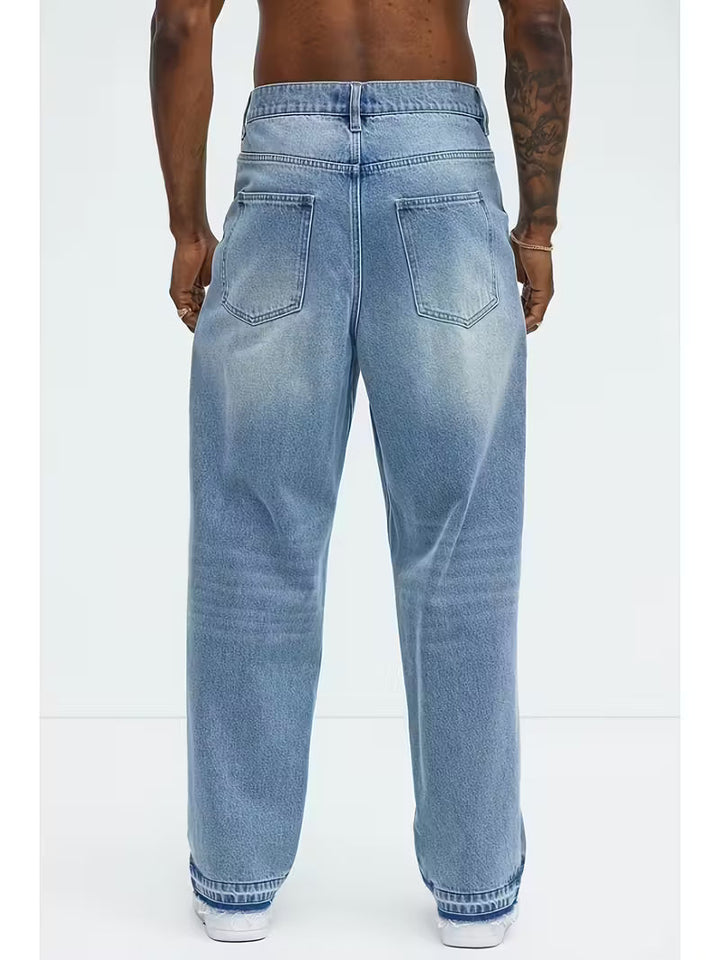 Grijze loose straight-leg herenjeans met hoge taille. Casual en comfortabele spijkerbroek, perfect voor elke dag.