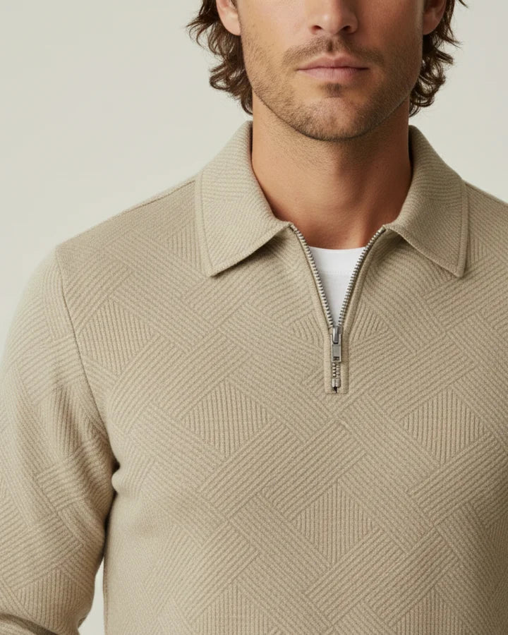 Elegante herentrui met polokraag en halve rits, perfect voor casual herenmode.
