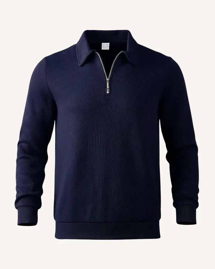 Veelzijdige heren pullover met polokraag en halve ritssluiting, casual en elegant.