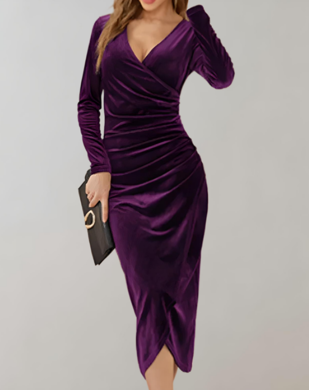 Nauwsluitende dames fluwelen jurk met lange mouwen, een must-have voor een stijlvolle en elegante look.