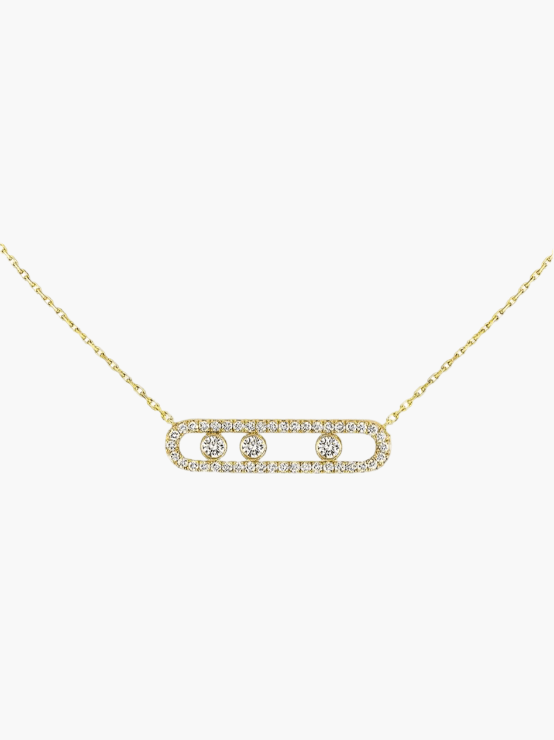 Zilveren Aurora halsketting voor dames met sprankelende bewegende diamanten, perfect als geschenk.