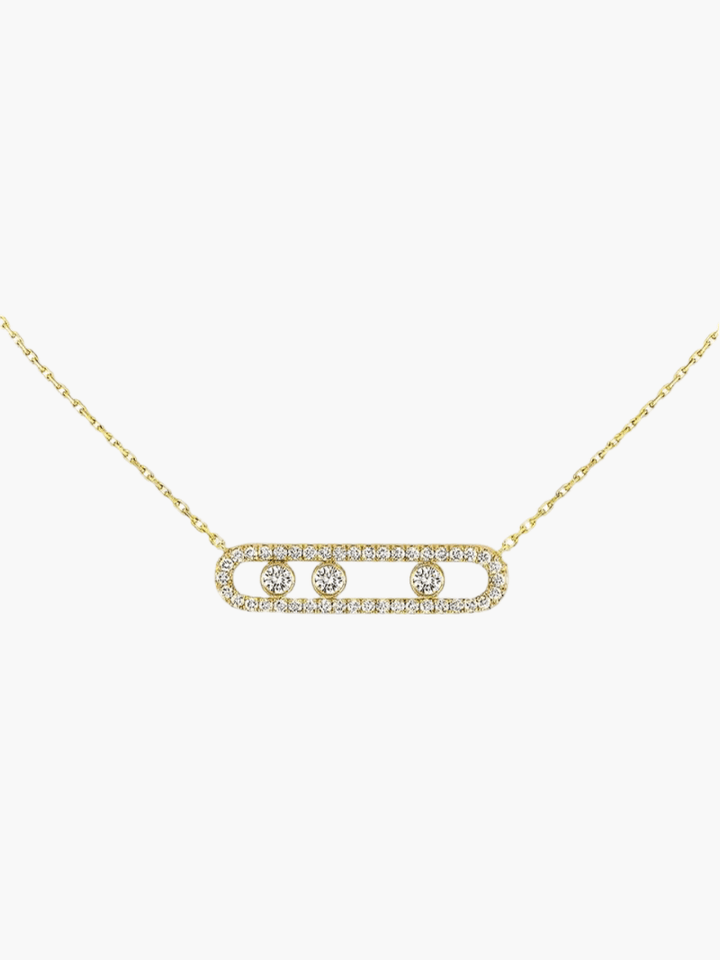 Zilveren Aurora halsketting voor dames met sprankelende bewegende diamanten, perfect als geschenk.