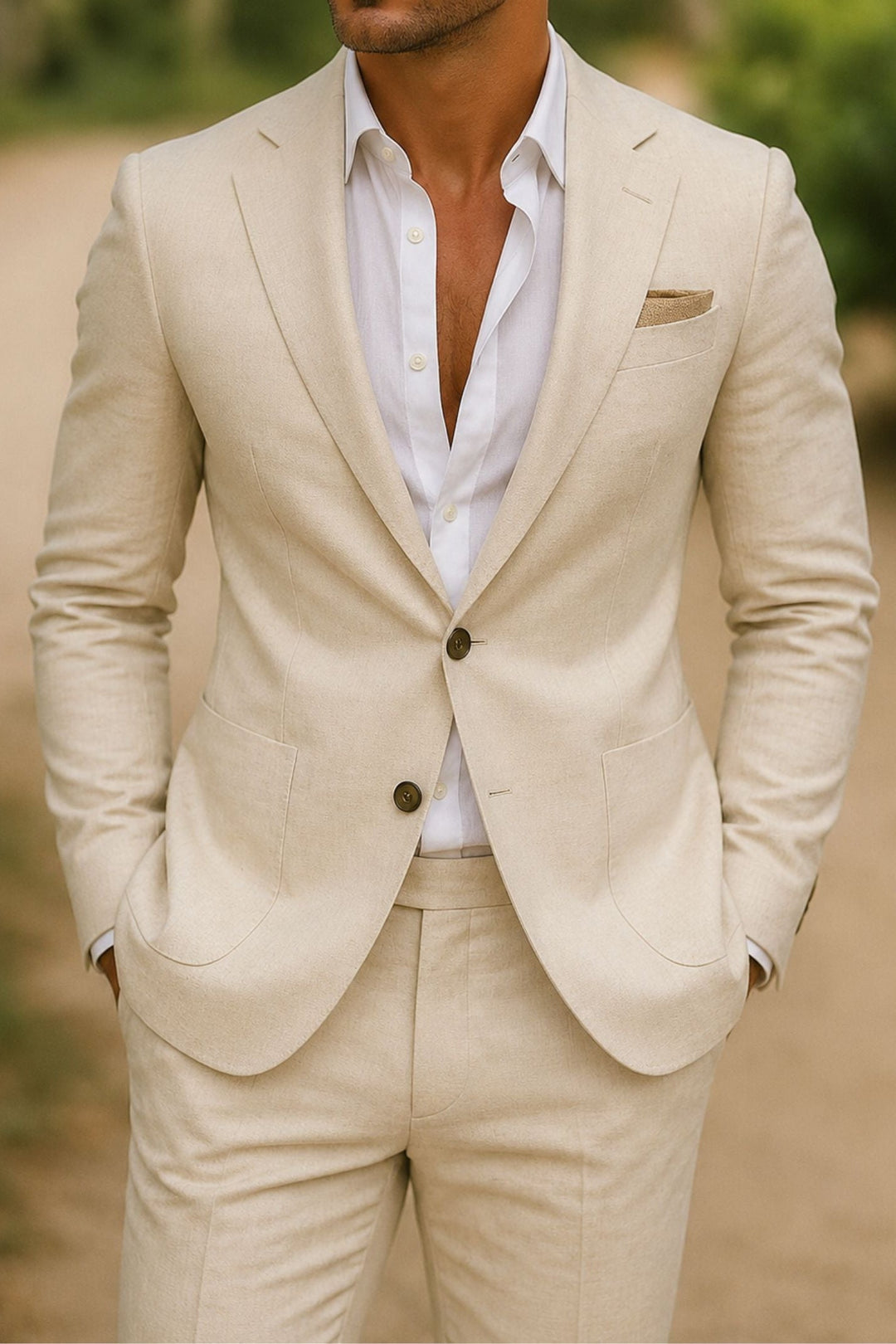Stijlvol linnen kostuum voor heren. Elegante herenmode voor formele en casual zomerse evenementen.