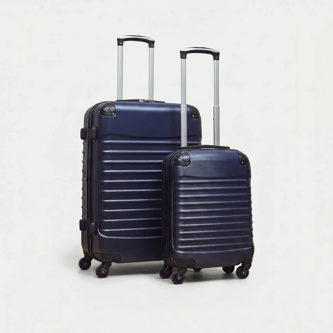 Lichtgewicht donkerblauwe trolley reiskofferset (2 stuks) met harde schaal; perfect als handbagage en ruime bagage.