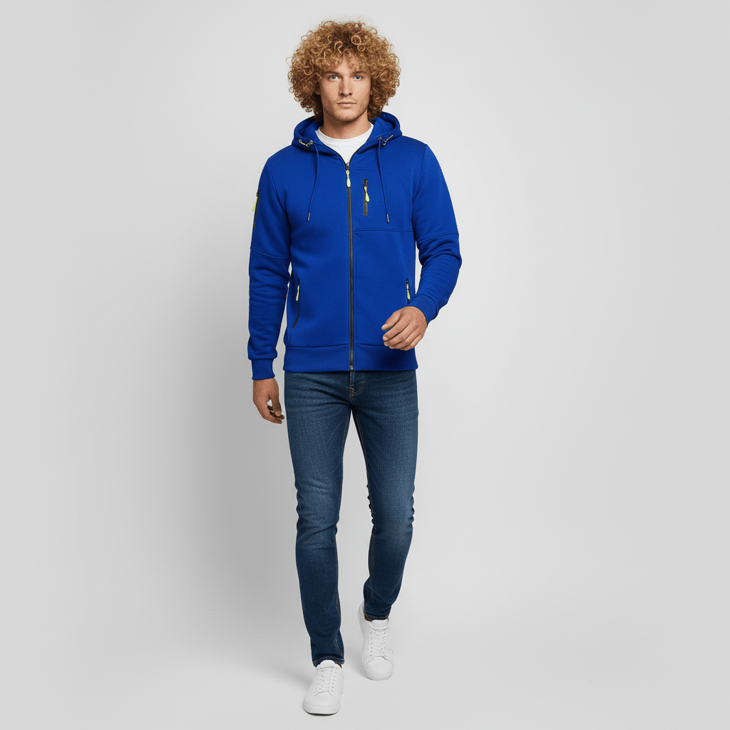 Heren casual jas met capuchon en volledige rits, stijlvol en praktisch.