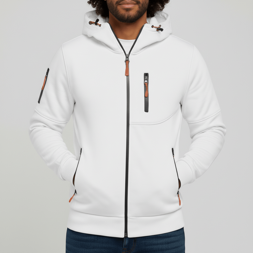 Heren jas met capuchon en volledige ritssluiting Oscar, ideaal voor casual comfort.