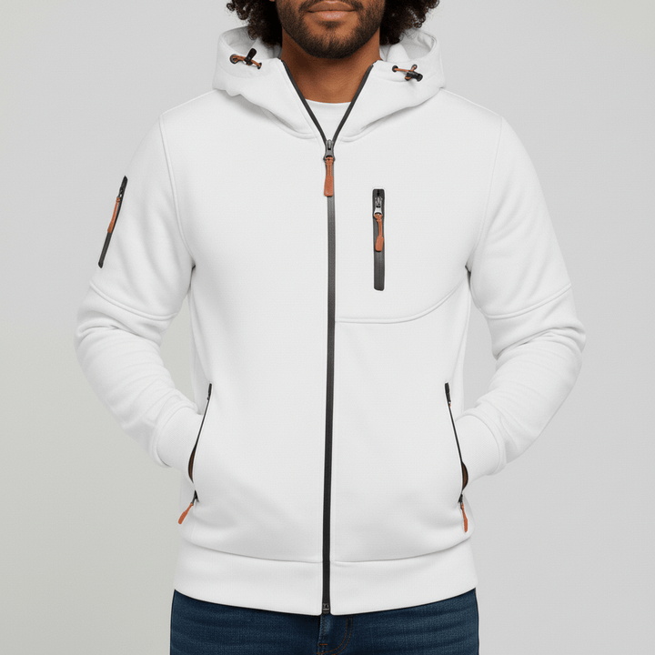 Heren jas met capuchon en volledige ritssluiting Oscar, ideaal voor casual comfort.
