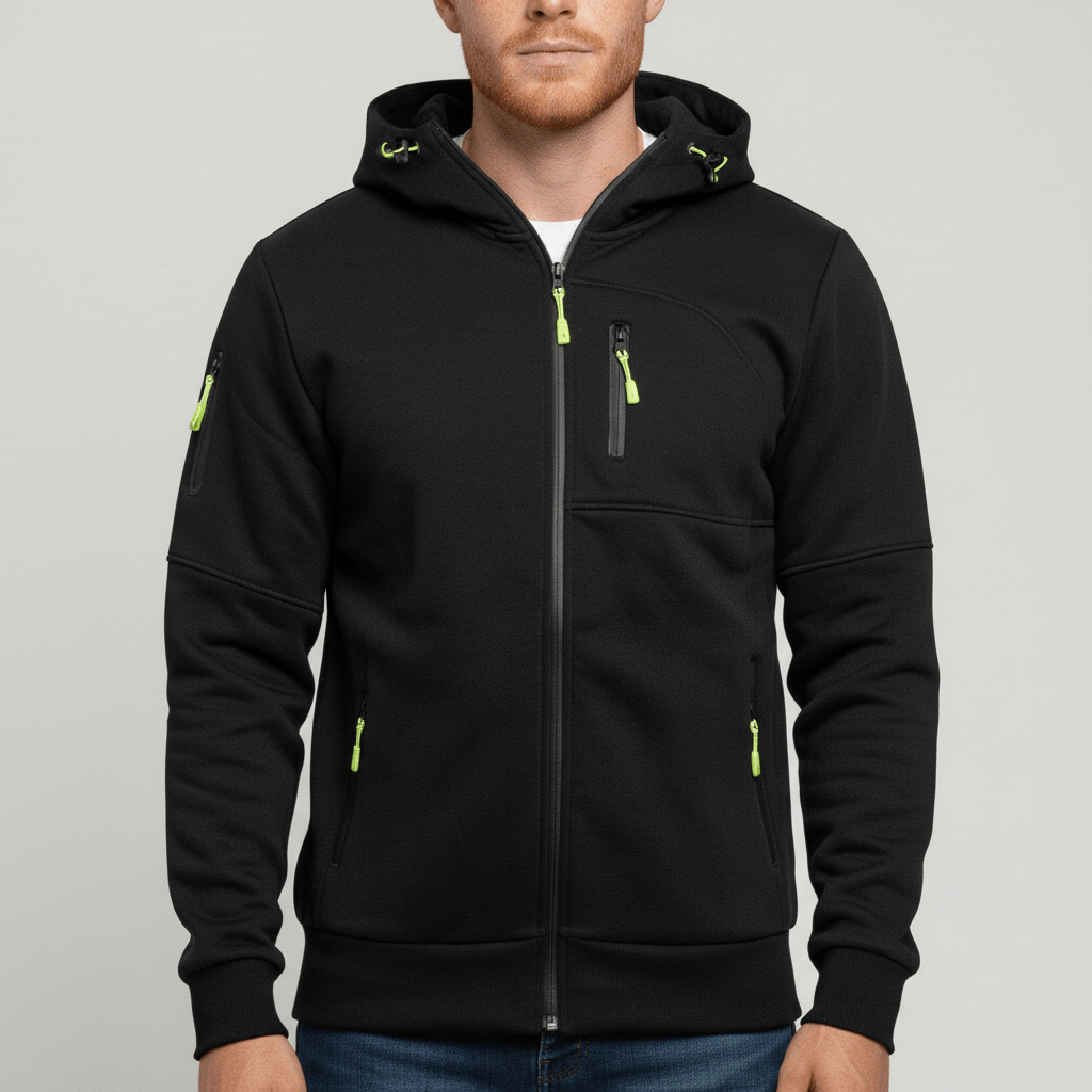 Dagelijks heren jack met capuchon, rits en casual uitstraling.