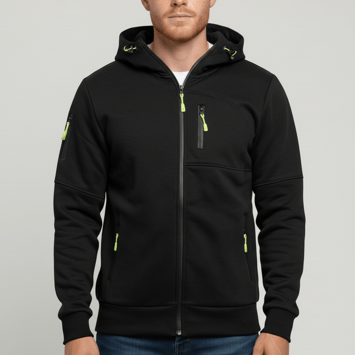 Dagelijks heren jack met capuchon, rits en casual uitstraling.