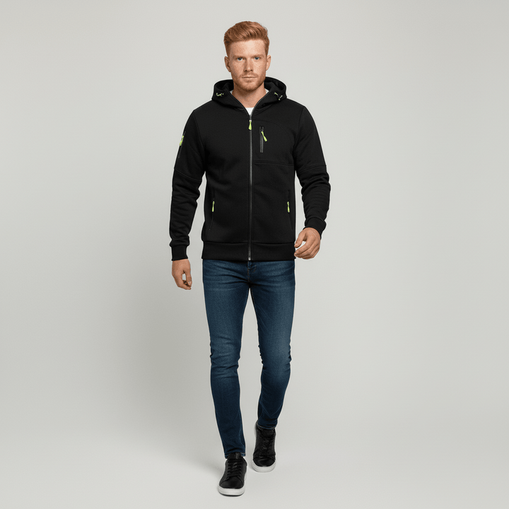 Heren jas Oscar met rits en capuchon, essentiële kleding voor comfort.