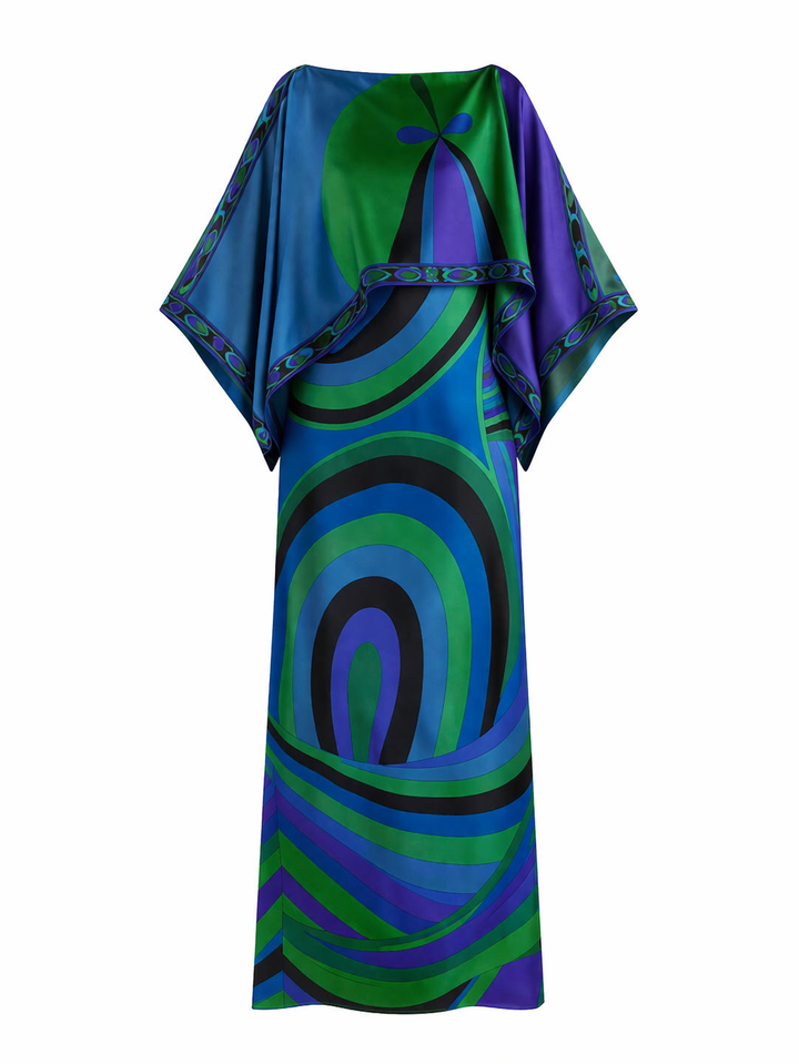 Comfortabele lange zomerjurk voor dames, tweedelig met unieke geometrische print.