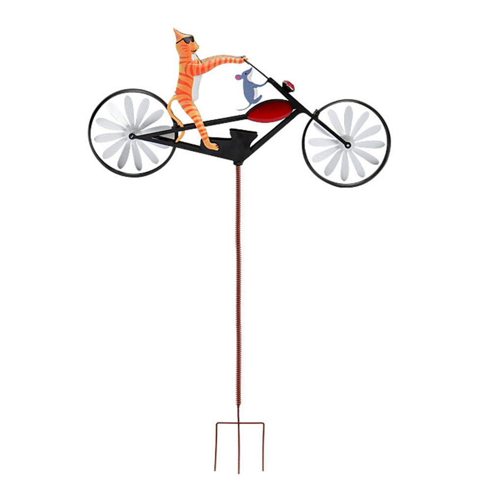 Buitendecoratie windmolen: fietsend dier tuinsteker, ideaal voor tuin, terras of balkondecoratie, roestvrijstaal.
