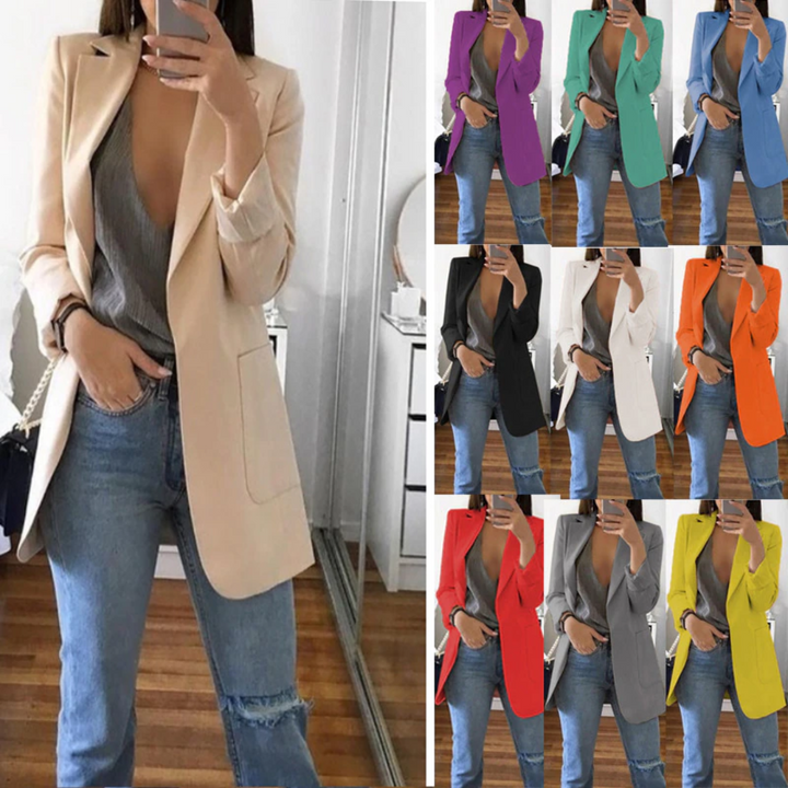 Veelzijdige dames slim-fit blazer, lange mouwen. Trendy vest dat zowel zakelijk als casual gedragen kan worden.