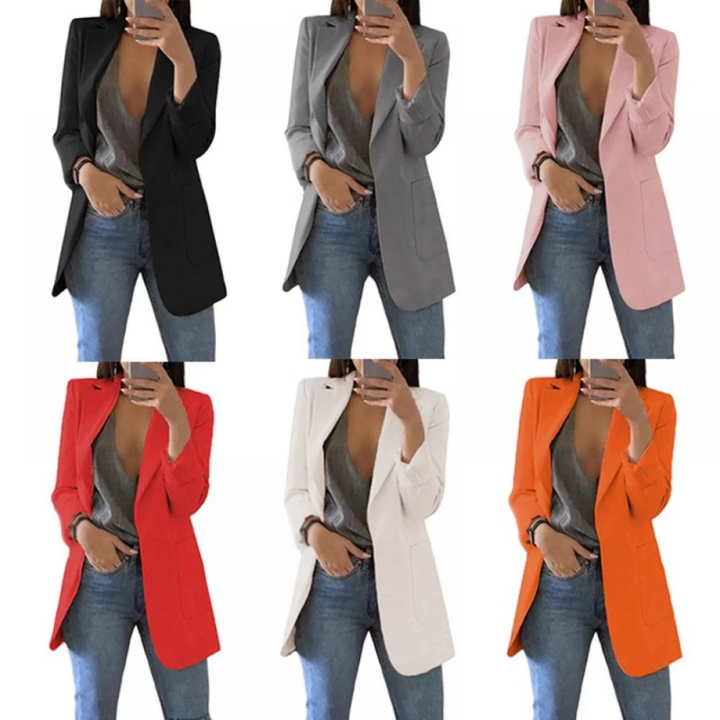 Comfortabele slim-fit damesblazer, effen. Elegant vest met lange mouwen, ideaal voor zakelijke en casual outfits.