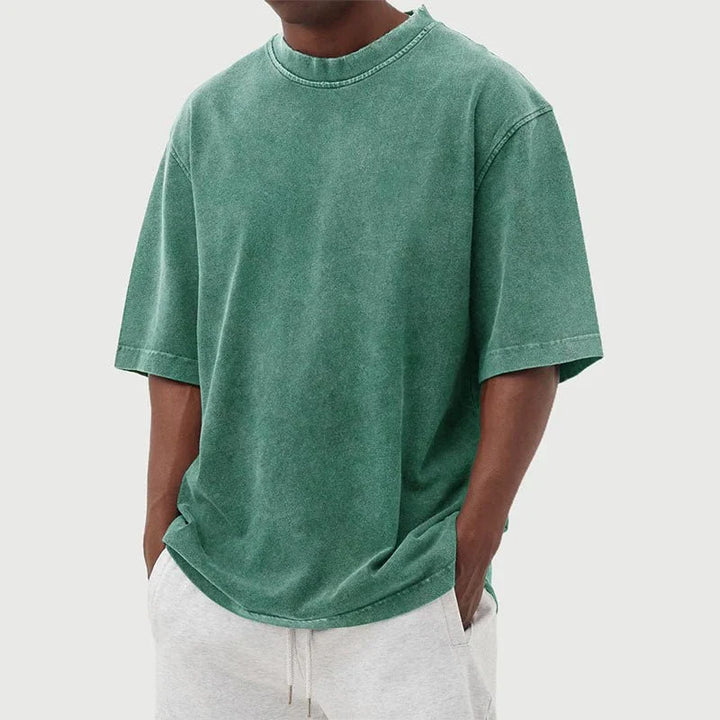 Comfortabel heren t-shirt met korte mouwen, ronde hals en gewassen look voor dagelijks gebruik.