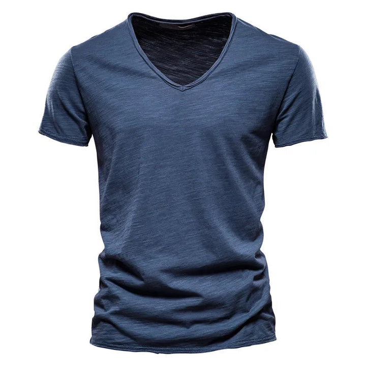 Stijlvol heren v-hals shirt, kreukarm en ademend. Perfect voor casual zomermode.