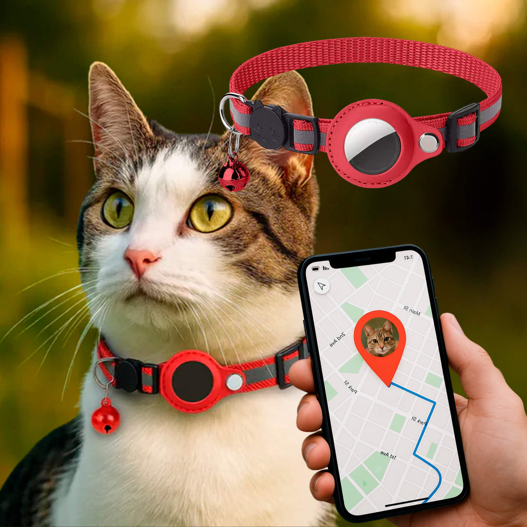 Duurzame nylon kattenhalsband met ingebouwde GPS, voor betrouwbare tracking.