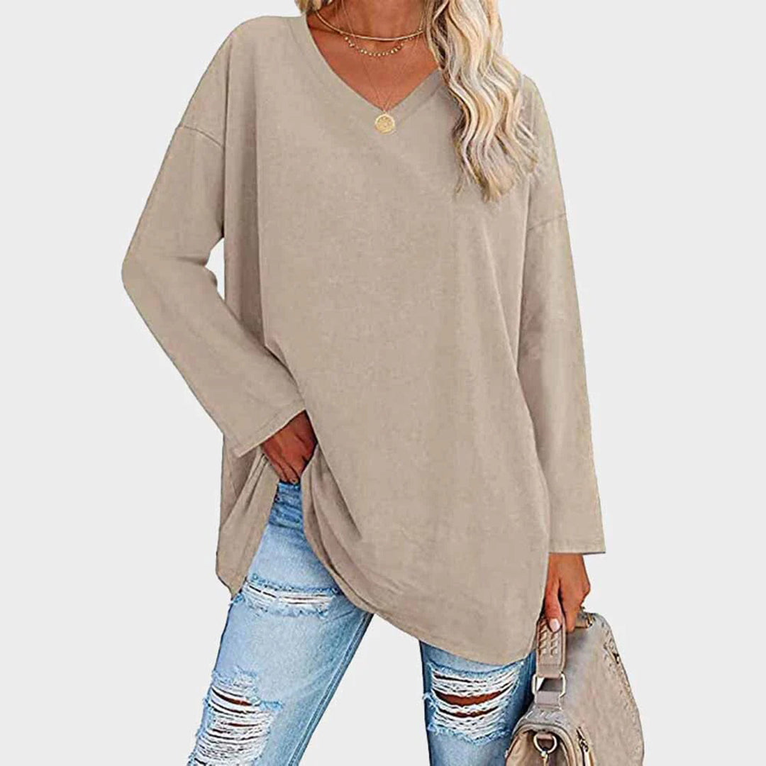 Comfortabele effen kleur dames top met lange mouwen, veelzijdig voor casual & chique stijlen.