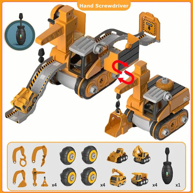 Kinderen bouwen en spelen met deze educatieve Constructo bouwvoertuigen set, ideaal voor techniek en constructie.
