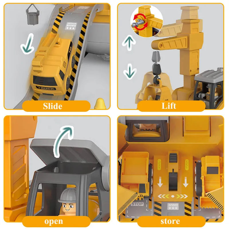 Gedetailleerde Constructo bouwvoertuigen set toont interactieve onderdelen, stimuleert creativiteit en bouwvaardigheden.
