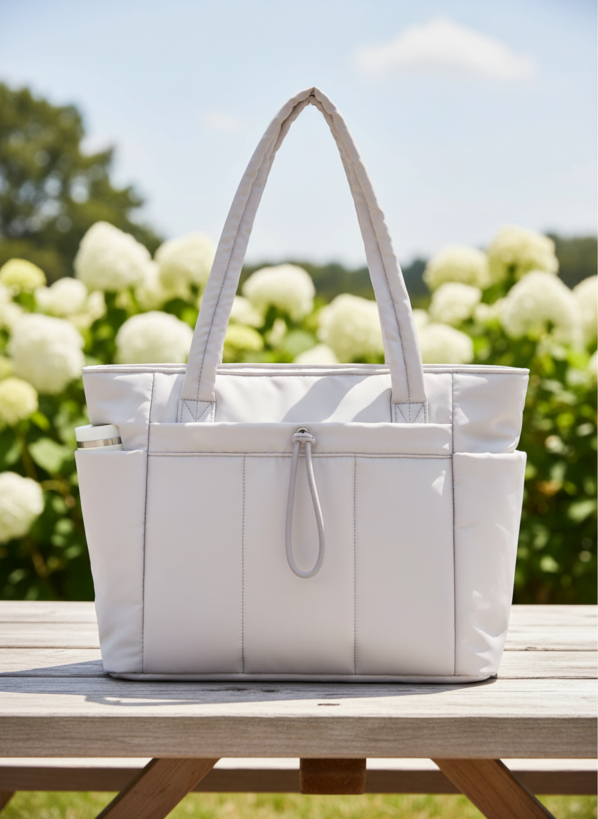 Dames schoudertas met bekervak en laptopvak, ideaal voor werk of reizen. Waterdichte nylon pendeltas.