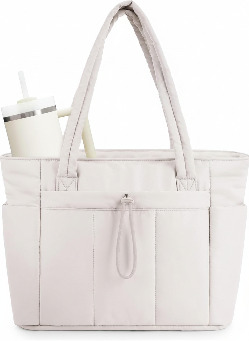 Stijlvolle waterdichte nylon schoudertas voor dames, met apart laptop- en bekervak. Perfecte werktas.