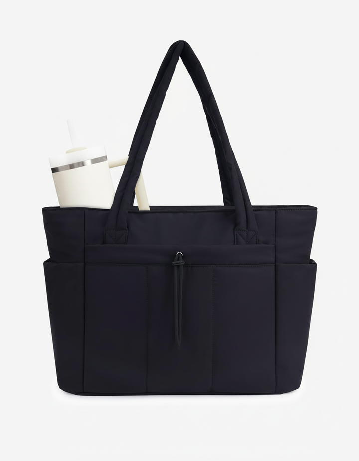Modieuze dames handtas/schoudertas van waterdicht nylon, met laptopvak en bekervak voor dagelijks gebruik en organisatie.