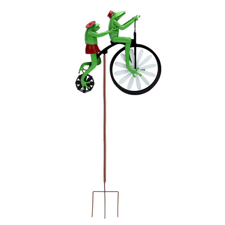 Windmolen tuindecoratie met draaiende wielen van fietsend dier, brengt leven en beweging in uw tuin of balkon.