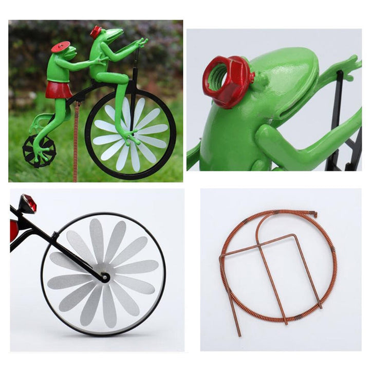 Speels windmolentje: fietsend dier tuinornament, perfecte tuinsteker voor een vrolijke touch in uw tuin.