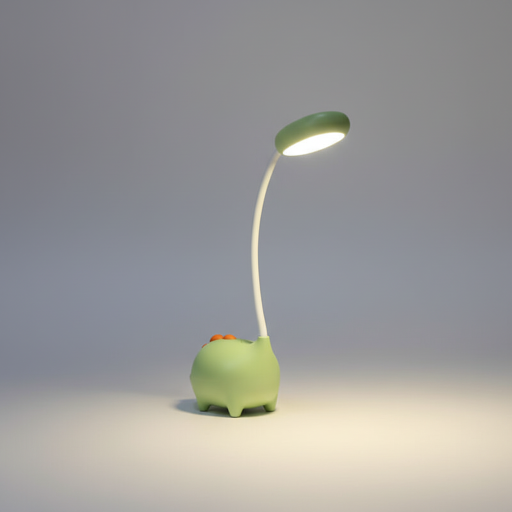 Groene oplaadbare dinosaurus kinderlamp, LED tafellamp. Multifunctioneel nachtlampje en leeslamp.