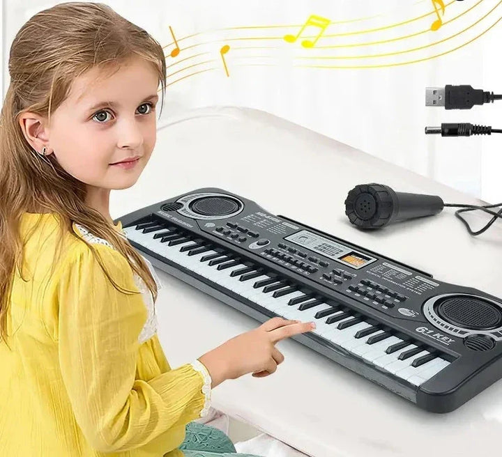 Kinder e-piano met 61 toetsen en microfoon; educatief muzikaal speelgoed voor creatief spel.