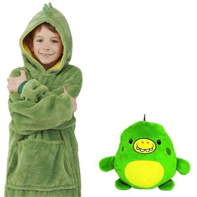 Comfortabele kinder hoodie met schattige dierenprint, ideaal als warme deken en knuffeldier voor winterdagen.