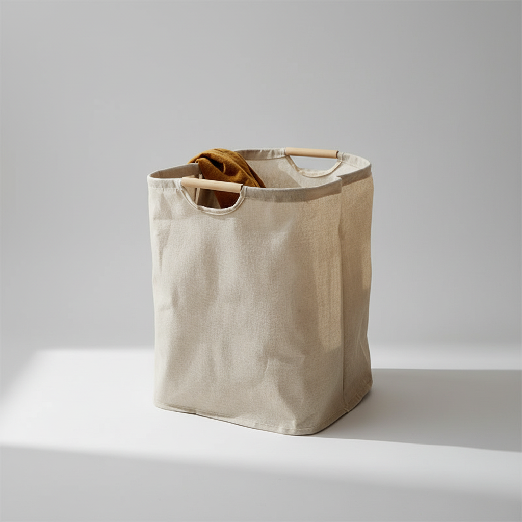 Stijlvolle vouwbare wasmand van katoenlinnen, perfect voor huishoudelijke organisatie en opslag van textiel.