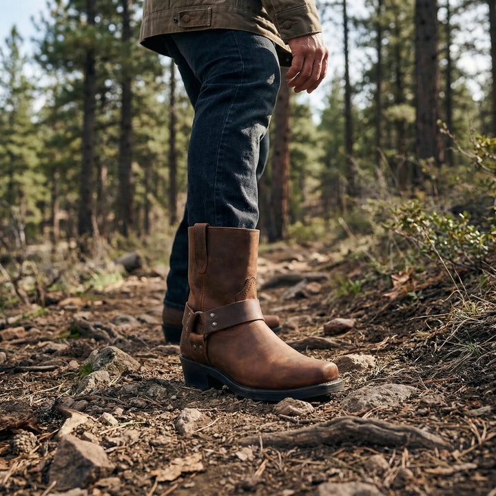 Heren cowboylaarzen Allan: Klassieke bruine western laarzen met comfortabele blokhak en antislipzool voor heren.