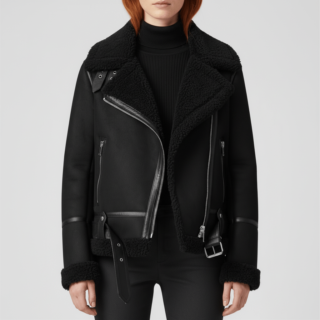 Klassieke warme damesjas 'Amy' met shearling-look, perfect voor de winter en stijlvolle bovenkleding.