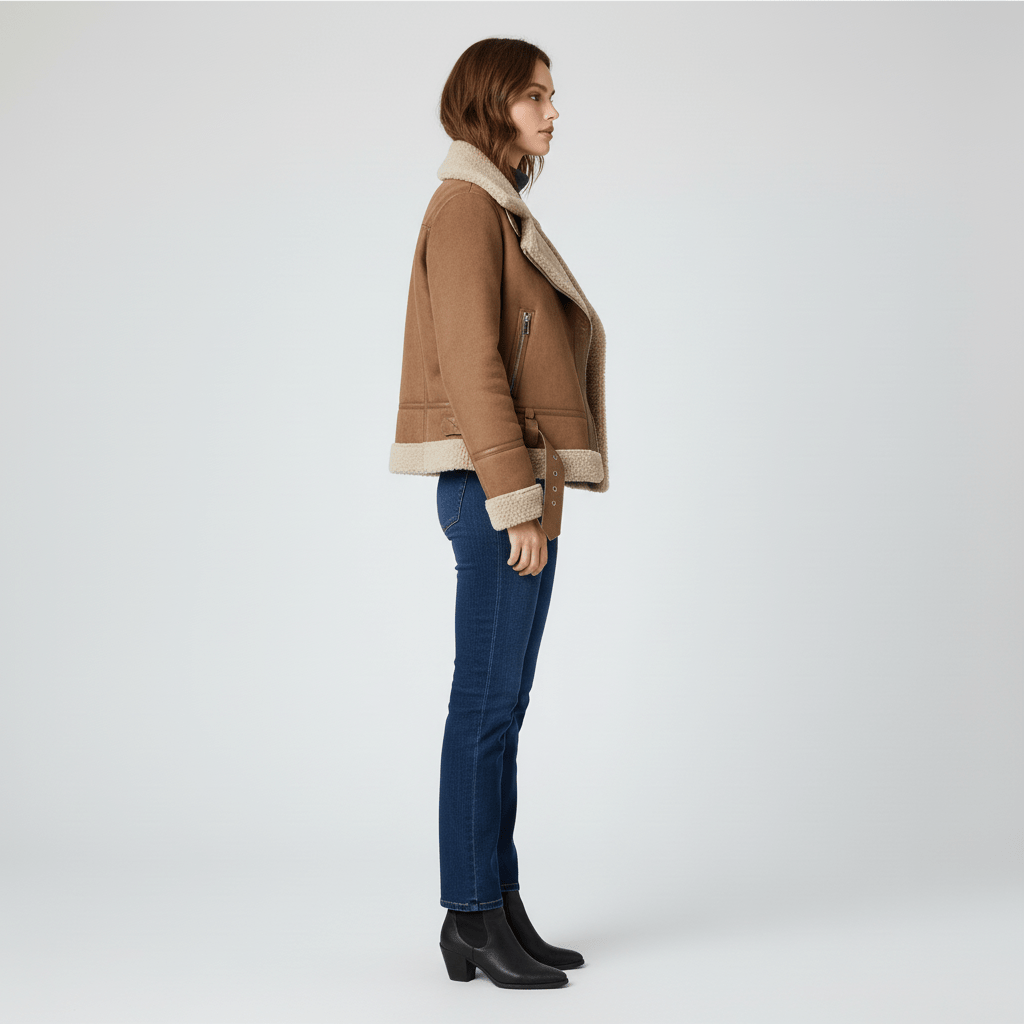 Dames klassieke winterjas 'Amy' met zachte shearling-look voering, warm en stijlvol voor koude dagen.