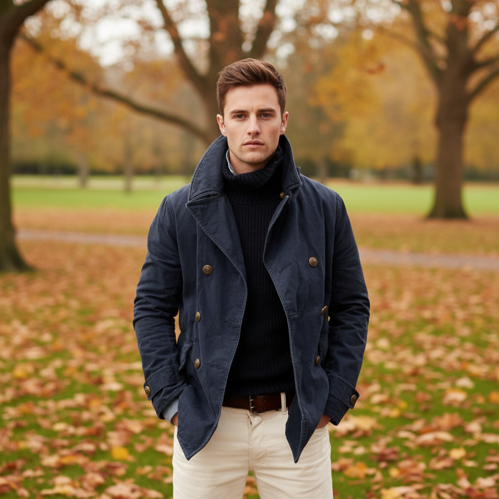 Zwarte klassieke heren tussenjas, stijlvol en veelzijdig voor de herfst. Perfecte bovenkleding.