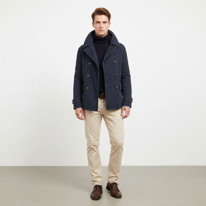 Veelzijdige blauwe heren tussenjas, perfect voor dagelijkse casual draag.